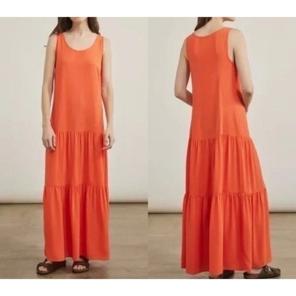 Elizabeth & James Women Orange Column Sleeveless Tiered Maxi Dress Size S